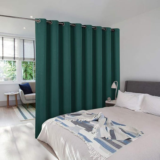 NICETOWN Noise Reducing Room Dividers Curtains Screens Partitions, Full-Length Grommet Top Room Screen Divider Curtain Panel for Space Solution (Hunter Green, Single Pack, 15ft Wide x 8ft Long)