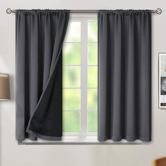 BGment Thermal Insulated 100% Blackout Curtains for Bedroom with Black Liner, Double Layer Full Room Darkening Noise Reducing Rod Pocket Curtain (52W x 54L, Dark Grey)