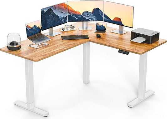 ErGear 63" x 55" Dual Motor L Shaped Standing Desk, Electric Height Adjustable, Extra Large Desktop, Interchangeable Installation of Left and Right Desktops, Suitable for Home Office, Light Vintage