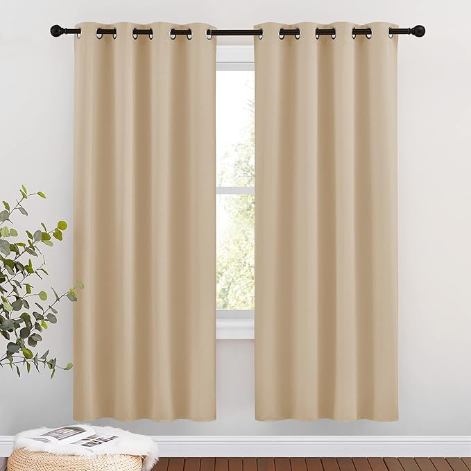 NICETOWN Blackout Draperies Curtains Panels - Window Treatment Thermal Insulated Solid Grommet Blackout Curtains/Panels/Drapes for Bedroom (Biscotti Beige, Set of 2, 46 by 72 Inch)