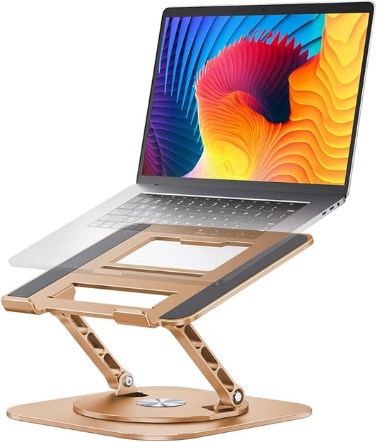 Adjustable Laptop Stand with 360 Rotating Base, Computer Stand for Laptop Ergonimic Foldable Laptop Riser for Desk Compatible with MacBook Pro/Air Notebook up to 16 Inches, Gold