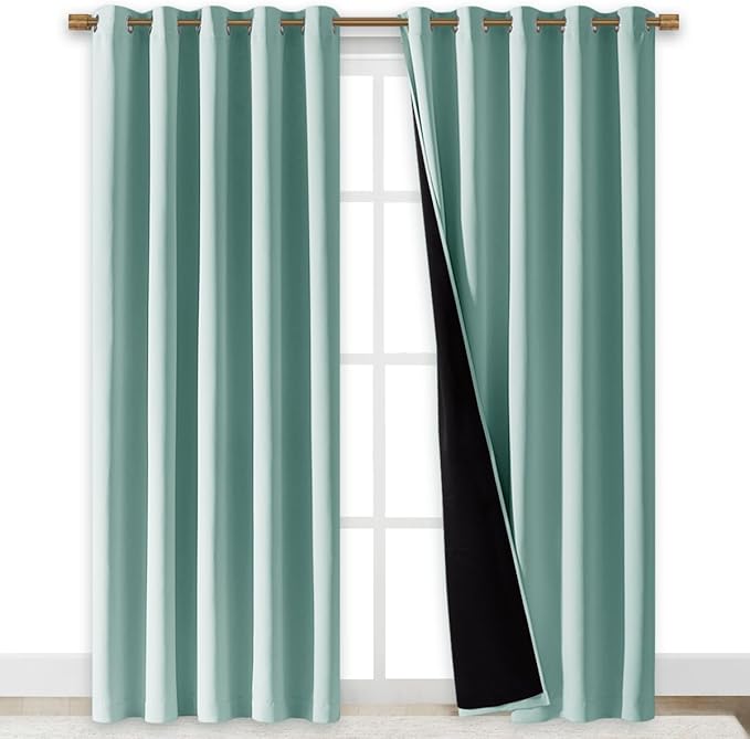 NICETOWN 100% Blackout Window Curtain Panel, Heat and Full Light Blocking Drape with Black Liner for Nursery, 84 inches Drop Thermal Insulated Drapery (Aqua Blue, 1 Piece, 70 inches Wide Each Panel)