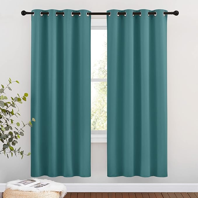 NICETOWN Insulated Curtains Blackout Draperies - Triple Weave Microfiber Home Thermal Insulated Solid Ring Top Blackout Curtains/Panels for Bedroom(Sea Teal, Set of 2, 46 x 72 Inch)