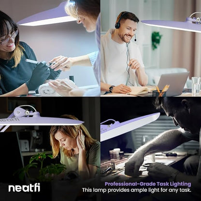 Neatfi XL 2,200 Lumens LED Desk Lamp with Clamp, 24W Bright Architect Task Lamp, 20 Inches Dimmable Computer Light, Adjustable Desk Light for Home, Office, Crafts, Nails & Hobbies (Non-CCT, Lavender)