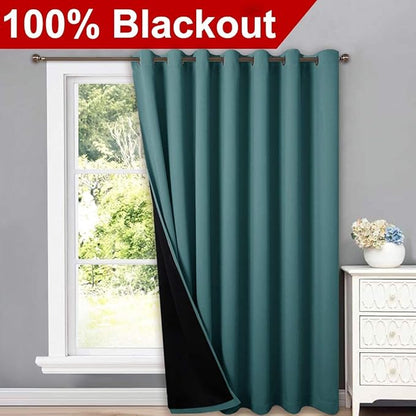 NICETOWN 100% Blackout Patio Sliding Door Curtain, Wide Lined Drape, Keep Warm Drapery, Sliding Glass Door Panel for Night Shift（Bright Sea Teal, 1 Panel, 100 inches Wide x 84 inches Long