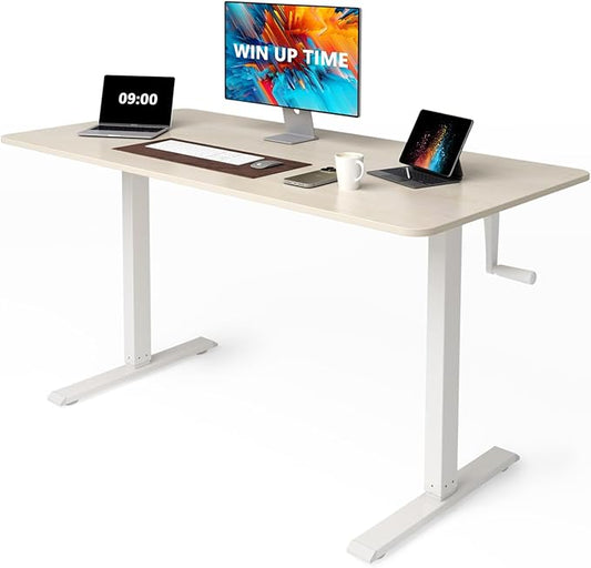 Whole Piece Desktop Manual Standing Desk Adjustable Height- Crank Stand Up Desk, Sit Stand Desk with Frame Computer Desk