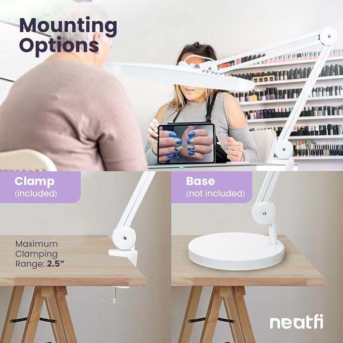 Neatfi XL 2,200 Lumens Adjustable LED Desk Lamp & Task Lamp - Bright, Dimmable Lighting for Office, Crafts, Nails & Hobbies with Clamp (Non-CCT, White)