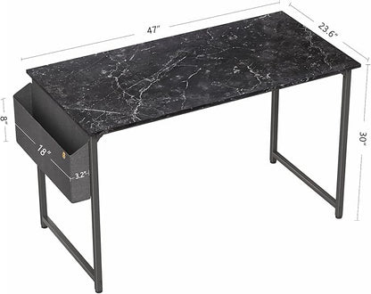 CubiCubi Computer Desk 47 Inch Study Writing Table for Home Office, Modern Simple Style PC Table with Storage Bag, Black Marble