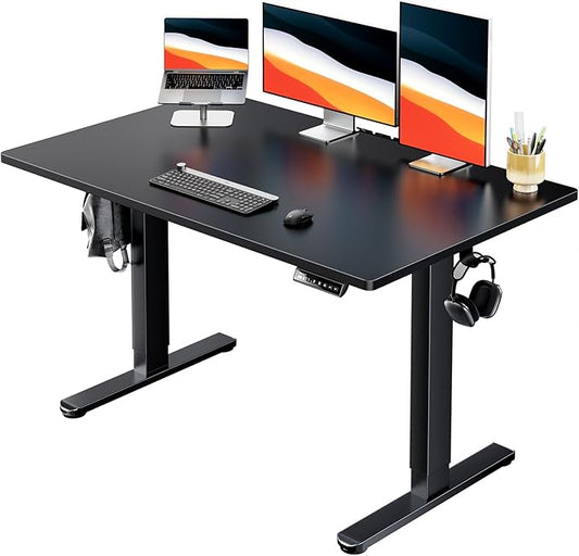 HUANUO Electric Standing Desk, 48" x 30" Whole Piece Desktop, Adjustable Height Computer Desk, 4 Height Memory Settings, Sit Stand Up Desk for Home Office, Black