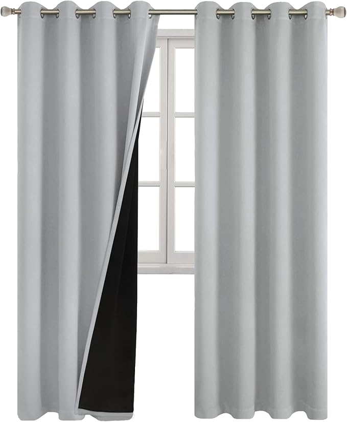 Light Grey Blackout Curtains 84 Inch Length 2 Panels for Living Room, Thermal Insulated 100% Light Blocking Soundproof Grommet Window Curtains for Bedroom with Liner, Each 52 Inch Wide