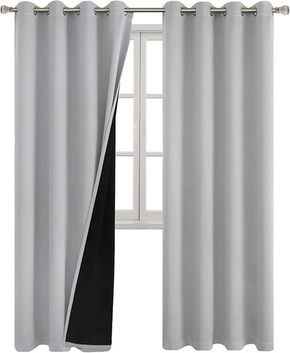 Light Grey Blackout Curtains 84 Inch Length 2 Panels for Living Room, Thermal Insulated 100% Light Blocking Soundproof Grommet Window Curtains for Bedroom with Liner, Each 52 Inch Wide