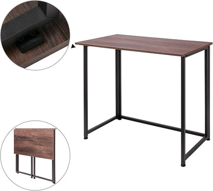 Leopard Outdoor Products Folding Computer Desk for Small Spaces, Space-Saving Home Office Desk, Foldable Computer Table, Laptop Table, Writing Desk, Compact Study Reading Table (Dark Brown)