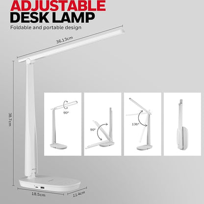 Honeywell Sunturalux™ LED Desk Lamp Dimmable Desk Light with USB A+C Dual Charging Port Eye-Caring Foldable Table Lamp with 4 Color Modes for Home Office Bedroom Reading Study Work HWT-H2W White