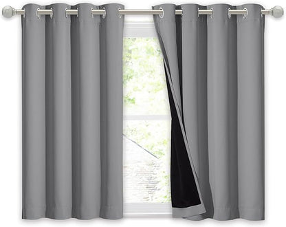 NICETOWN 100% Blackout Curtain with Black Liner, Thermal Insulated Full Blackout 2-Layer Lined Curtain, Energy Efficiency Window Drapery for Dining Room (Silver Grey, 1 Panel, 52-inch W by 45-inch L)