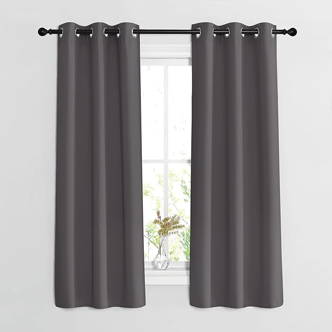 NICETOWN Blackout Window Curtains 63 inch Length 2 Panels - Grommet Top Room Darkening Thermal Insulated Solid Vertical Drapes for Bedroom/Kid Room (37 x 63 Inch, Grey)