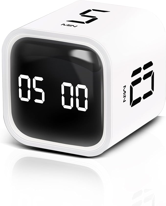 VEWINGL Cube Pomodoro Timer,Rotation Timer,5/10/30/60 Minutes and Custom Countdown,Productivity Timer,Pause and Resume,Silent,Vibrate and Adjustable Sound Alarm for Tasks,Work,Study,Kitchen