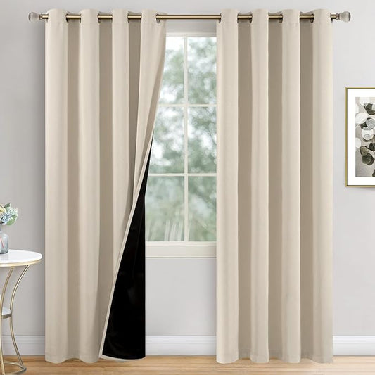 Champagne Blackout Curtains for Bedroom 84 Inch Length 2 Panels Set, Thermal Insulated 100% Light Blocking Soundproof Grommet Window Curtains for Living Room with Black Liner, Each 52 Inch Wide