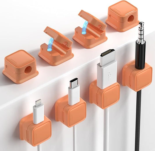 8 Pack Magnetic Cord Organizer, Easy Secure Adhesive Cable Management, Wire Holder Keeper Organizer Management, Hide Or Organize Phone USB Charger Cable for Home,Office,Car,Desk,Nightstand-Orange