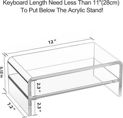 Acrylic Monitor Stand Riser, 2 Tier Clear Computer Monitor Stand for Home Office Business, PC Desk Stand Monitor Riser for Keyboard Storage, Laptop, Printer and TV Screen -12x7.2x5.12 inches