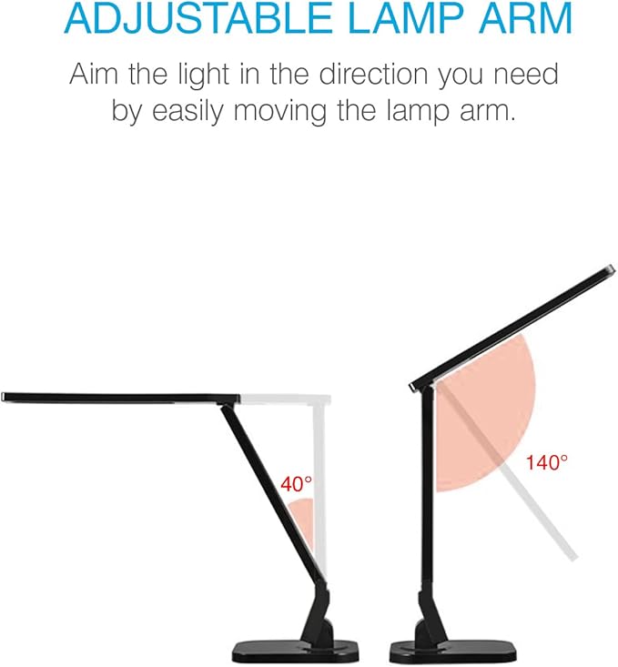 Tenergy 7W Dimmable LED Desk Lamp, 530 Lumens with 5 Dimming Levels, Touch Control with Auto Shut-Off Timer, Eye Protection Foldable Table Light for Home and Office