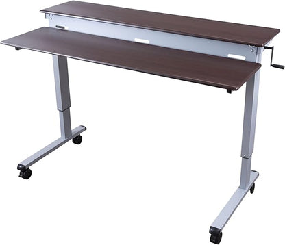 S STAND UP DESK STORE Crank Adjustable 2-Tier Standing Desk with Heavy Duty Steel Frame-Silver Frame/Dark Walnut Top, 60 inch Wide