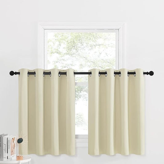 NICETOWN 36 inch Blackout Curtains, Elegant Country Small Window Curtains Half Window Decor Window Shades for Living Room/Cafe Shop/Bathroom, 52 inches Wide x 36 inch Long, Light Beige, 2 Panels