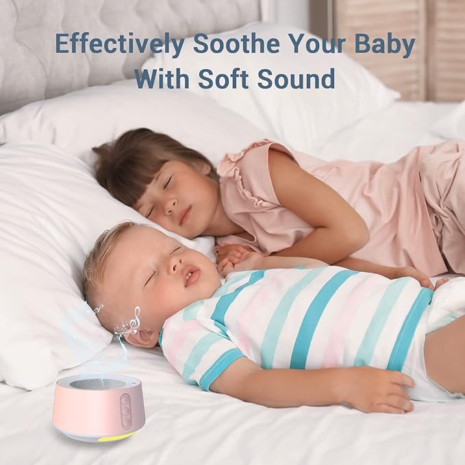 BGOVERSS White Noise Sound Machine with 14 Soothing Sounds and 10 Levels Night Light for Sleeping, 5 Timers and Memory Feature Plug in Sound Machine for Nursery Baby Kids Adults, Pink