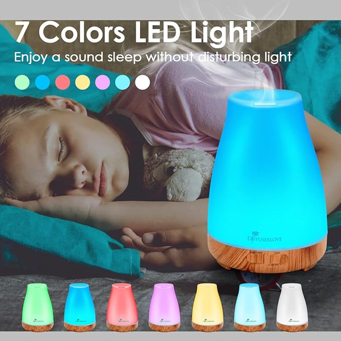 300ML Diffuser Essential Oil Diffuser Remote Control Aromatherapy Diffuser Mist Humidifiers with 7 Color LED Lights for Bedroom Office House Kitchen Yoga