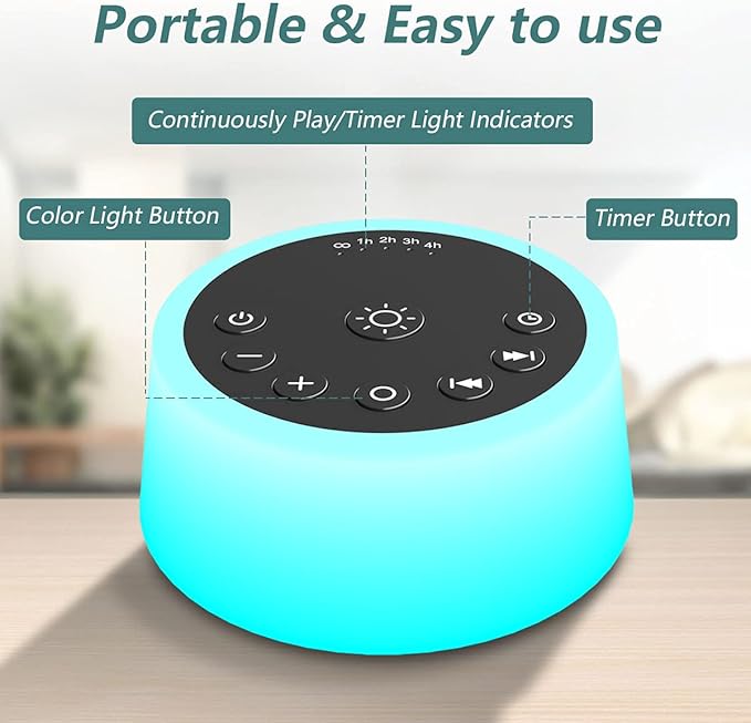 Color Noise Sound Machines with 10 Colors Night Light 25 Soothing Sounds and Sleep White Noise Machine 32 Volume Levels 5 Timers Adjustable Brightness Memory Function for Adults Kids Baby