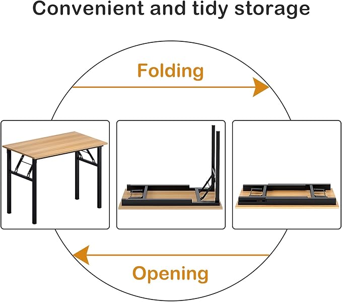 Need Folding Desk for Home Office 39-3/8'' Length Modern Folding Table Computer Desk No Install Needed Teak Color Desktop Black Frame, AC5BB(10060)