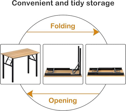 Need Folding Desk for Home Office 39-3/8'' Length Modern Folding Table Computer Desk No Install Needed Teak Color Desktop Black Frame, AC5BB(10060)