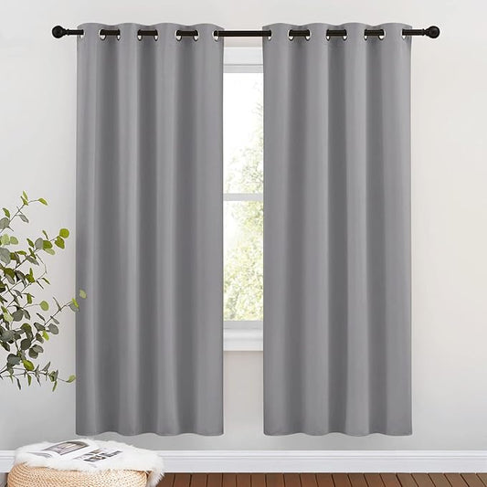 NICETOWN Blackout Window Curtains & Drapes 72" Long - Grommet Top Room Darkening Thermal Insulated Room Darkening for Bedroom/Living Room (2 Panels, 46 x 72 Inch, Silver Grey)