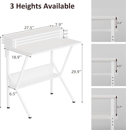 COTUBLR Small Desk, 27.5 Inch Small Computer Desk for Small Spaces, Computer Desk with Adjustable Monitor Stand, Compact Desk with Storage, Tiny Desk Study Desk for Bedroom Home Office, White