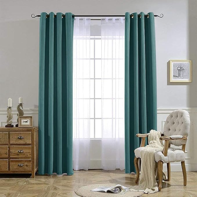 NICETOWN Blackout Curtains for Kids Room - Triple Weave Microfiber Home Thermal Insulated Solid Ring Top Blackout Panels/Drapes for Bedroom(Sea Teal, Set of 2, 52 x 95 Inch)