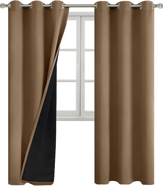 Taupe Blackout Curtains 84 Inch Length 2 Panels Set for Living Room, Thermal Insulated 100% Light Blocking Soundproof Grommet Window Curtains for Bedroom with Black Liner, Each 42 Inch Wide