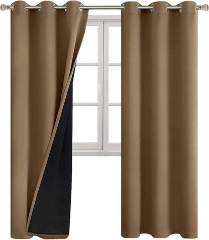 Taupe Blackout Curtains 84 Inch Length 2 Panels Set for Living Room, Thermal Insulated 100% Light Blocking Soundproof Grommet Window Curtains for Bedroom with Black Liner, Each 42 Inch Wide