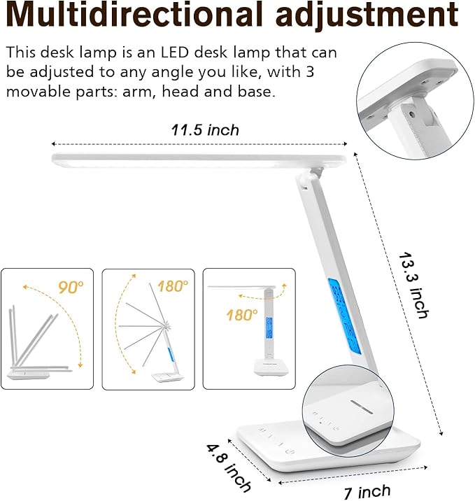 LAOPAO Desk Lamp with Wireless Charger: USB Charging Port, Table Lamp with Clock, Desk Lamps for Home Office College Dorm Room Essentials