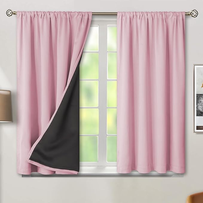 BGment Pink Short Blackout Curtains for Nursery 2 Panels Set, Kids Curtains Thermal Insulated and Noise Canceling Full Black Out Girls Baby Room 54 Inch Length, Each Small Curtains 42 Inch Wide