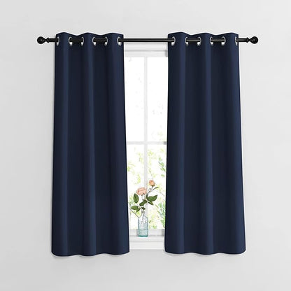 NICETOWN Blackout Curtains and Drapes for Kitchen - Thermal Insulated Solid Grommet Top Blackout Panels/Draperies for Kid's Room (Navy, 1 Pair, 37 x 54 Inch)