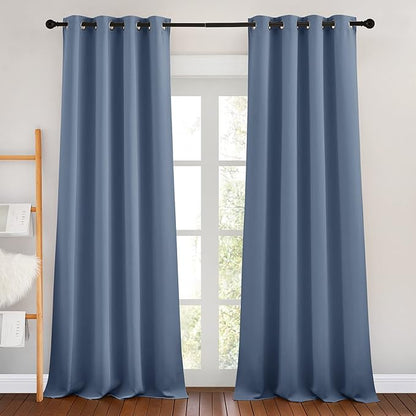 NICETOWN Room Darkening Curtains for Windows - Home Fashion Energy Saving Grommet Top Thermal Insulated Drapes for Bedroom/Patio Door (Stone Blue, 1 Pair, 46 by 90 Inch)