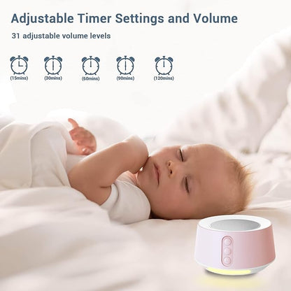 BGOVERSS White Noise Sound Machine with 14 Soothing Sounds and 10 Levels Night Light for Sleeping, 5 Timers and Memory Feature Plug in Sound Machine for Nursery Baby Kids Adults, Pink