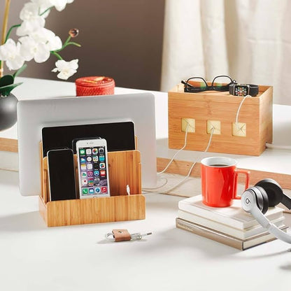 Great Useful Stuff G.U.S. Multi-Device Charging Station Dock & Organizer - Multiple Finishes Available. for Laptops, Tablets, and Phones - Strong Build, Eco-Friendly Bamboo