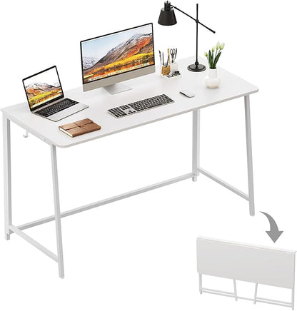 WOHOMO Folding Desk, 47.2" Foldable Computer Desk for Bedroom, Space Saving Computer Table Writing Workstation for Home Office, Easy Assembly, White