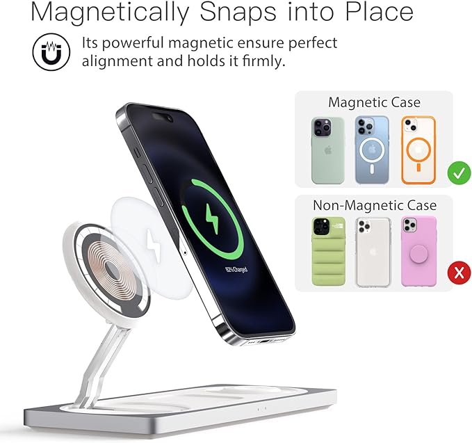 3-in-1 Charging Station for Apple Devices: Used for iPhone and Watch Charging Station with Magsafe Charger Stand, Wireless Charger for iPhone15/14/13/12, Apple Watch 1-9/Ultra, AirPods 3 Pro