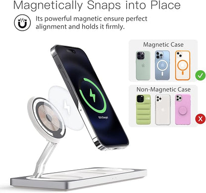 3-in-1 Charging Station for Apple Devices: Used for iPhone and Watch Charging Station with Magsafe Charger Stand, Wireless Charger for iPhone15/14/13/12, Apple Watch 1-9/Ultra, AirPods 3 Pro