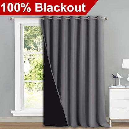 NICETOWN Sound Reducing Room Divider Curtains, Total Shade Patio Door Curtain, Heavy-Duty Full Light Shading Sliding Door Drape, Vertical Blind (1 Panel, 100 inches Wide x 108 inches Long, Gray)