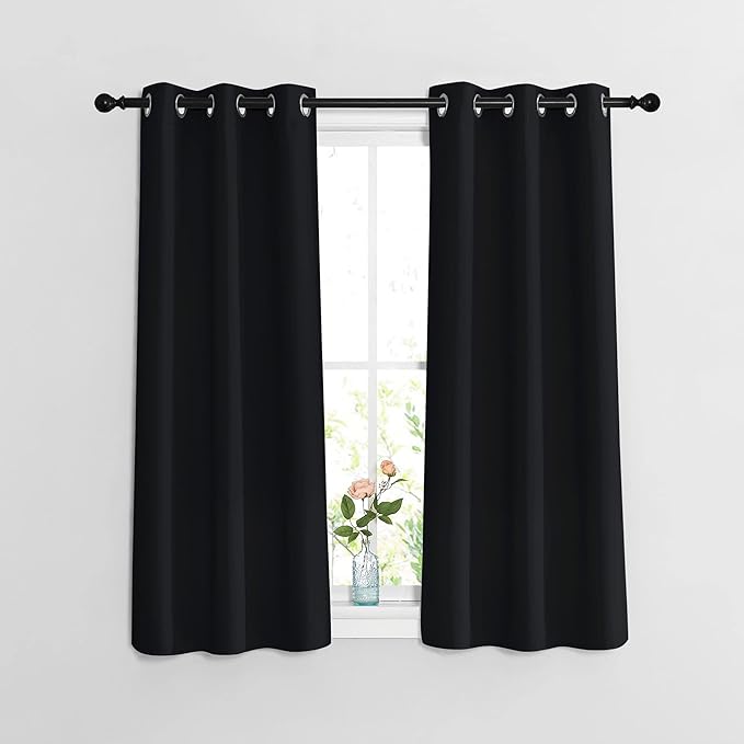 NICETOWN Black Out Curtains 54 inch Long 2 Panels Burg - Solid Thermal Insulated Grommet Blackout Curtain Drapes for Bedroom/Kids Room (Black, 2 Panels, W37 x L54)