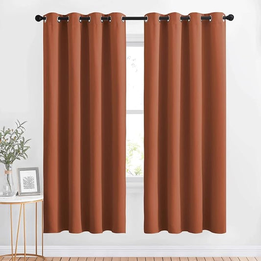 NICETOWN Room Darkening Burnt Orange Curtains & Drapes - Window Treatment Thermal Insulated Sound Reducing Solid Grommet Light Blocking for Bedroom/Living Room, Set of 2, W52 x L72