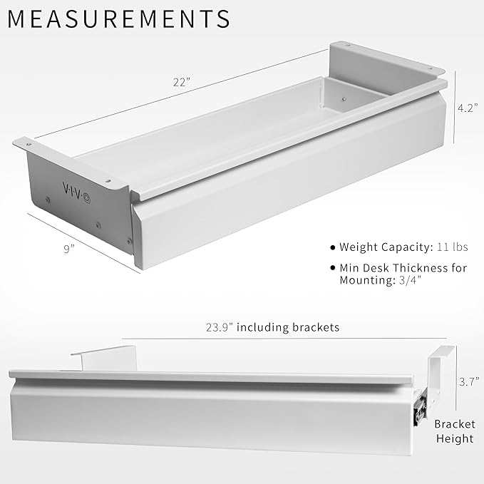 VIVO 22 inch Under Desk Mounted Sliding Pull-Out Drawer Without Shell, Space-Saving, Office Accessories Storage Organizer for Sit Stand Desk Workstation, White, DESK-AC03A-22W