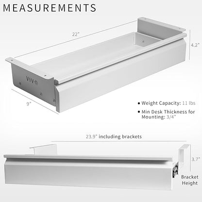 VIVO 22 inch Under Desk Mounted Sliding Pull-Out Drawer Without Shell, Space-Saving, Office Accessories Storage Organizer for Sit Stand Desk Workstation, White, DESK-AC03A-22W